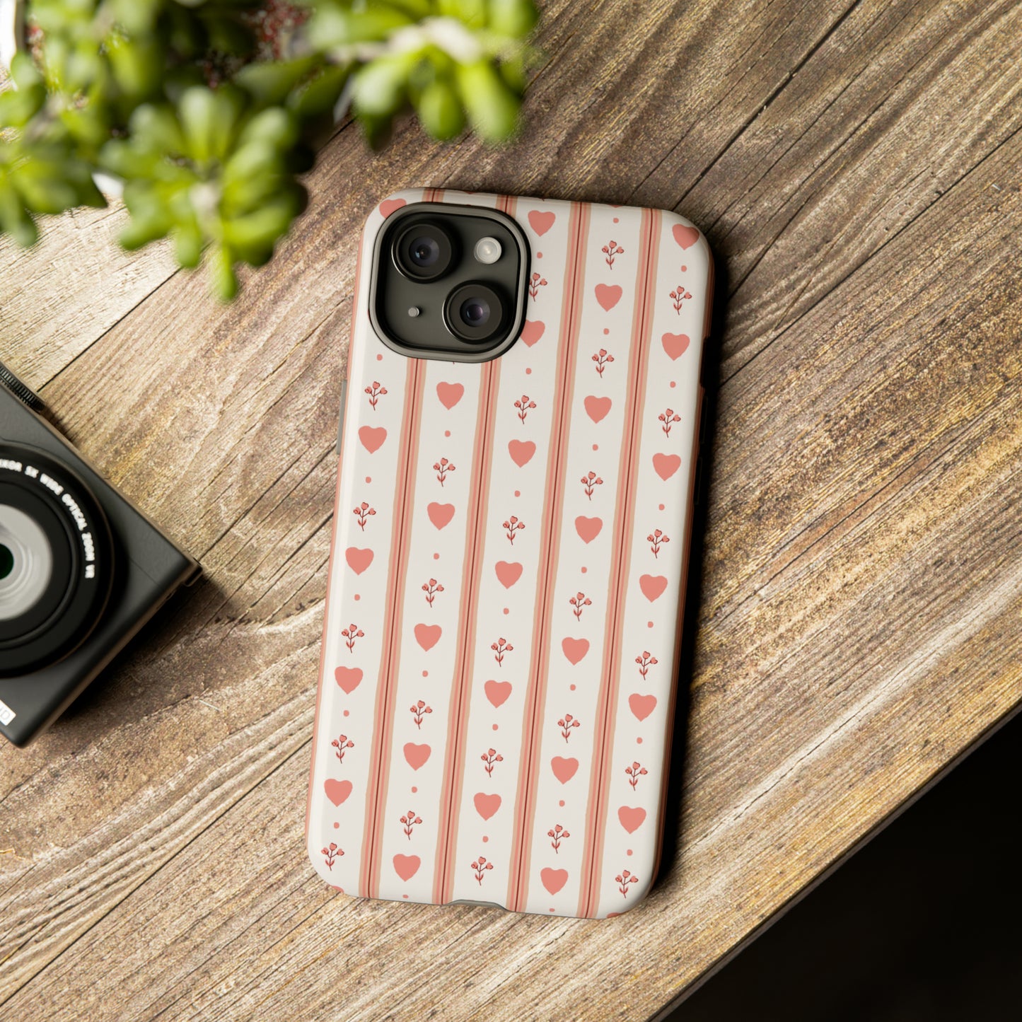 Light Pink Vintage Heart Pattern | Tough Phone Case