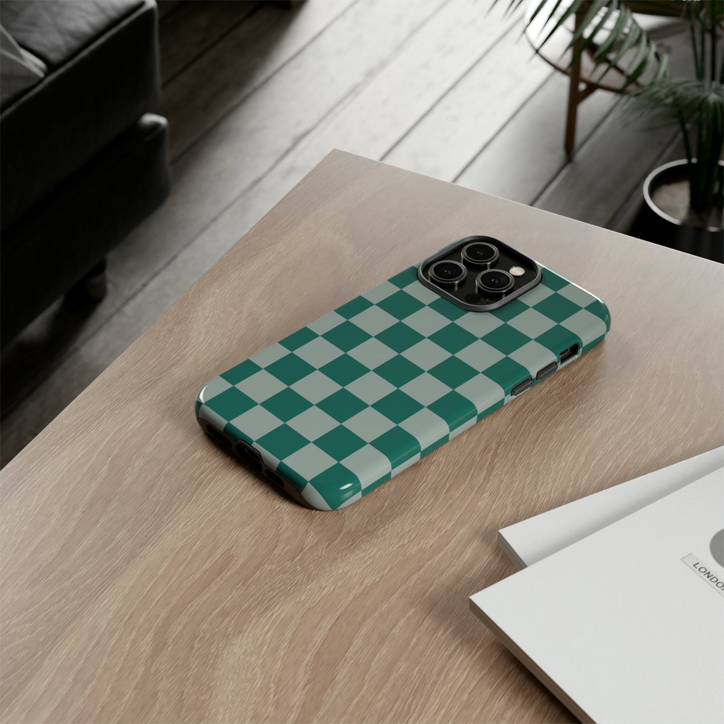 Green on Green Checkerboard | Tough Phone Case