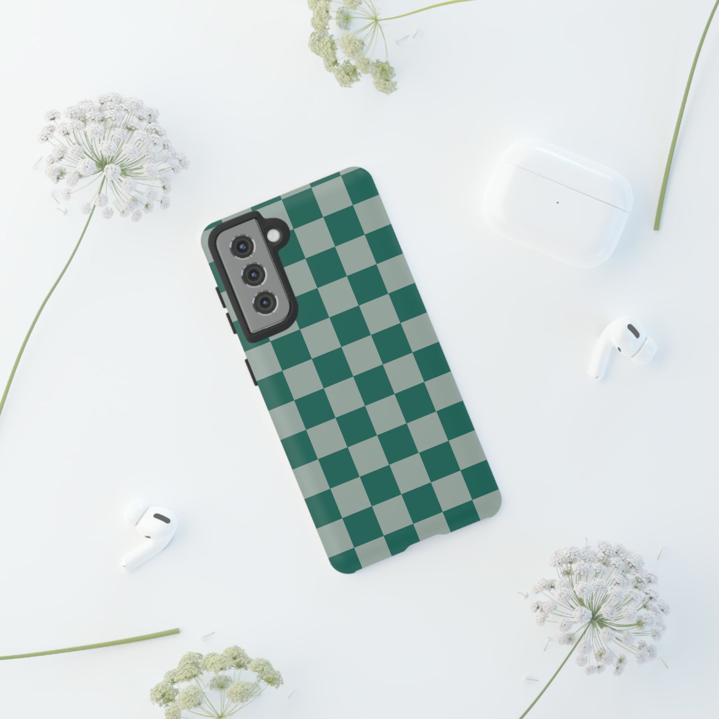 Green on Green Checkerboard | Tough Phone Case