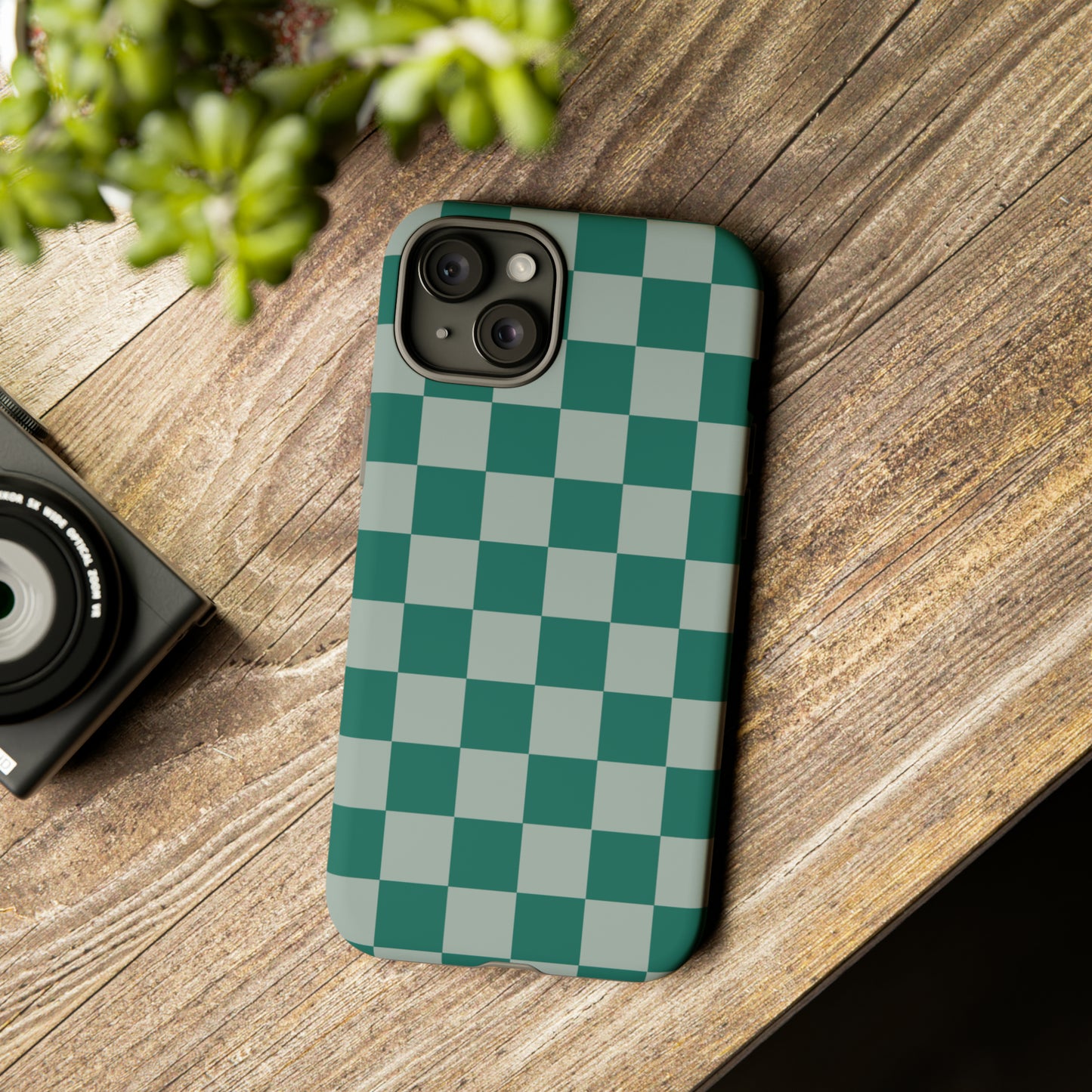 Green on Green Checkerboard | Tough Phone Case