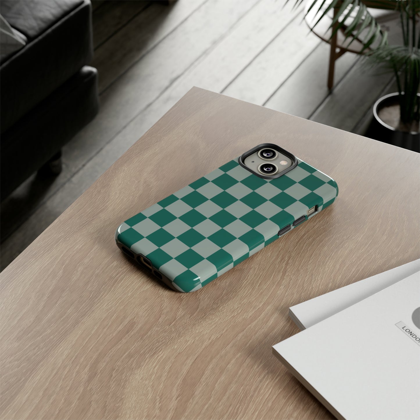 Green on Green Checkerboard | Tough Phone Case