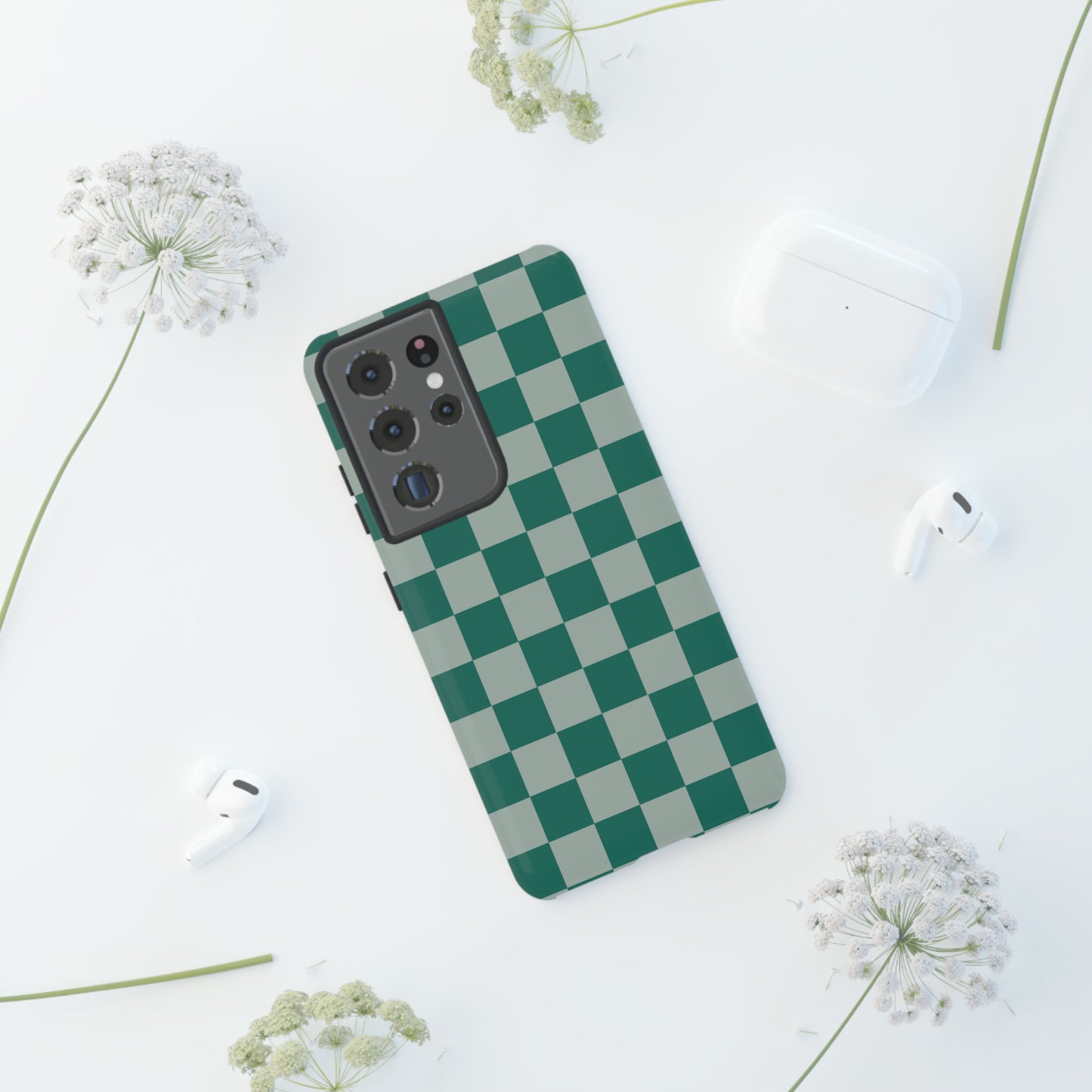 Green on Green Checkerboard | Tough Phone Case